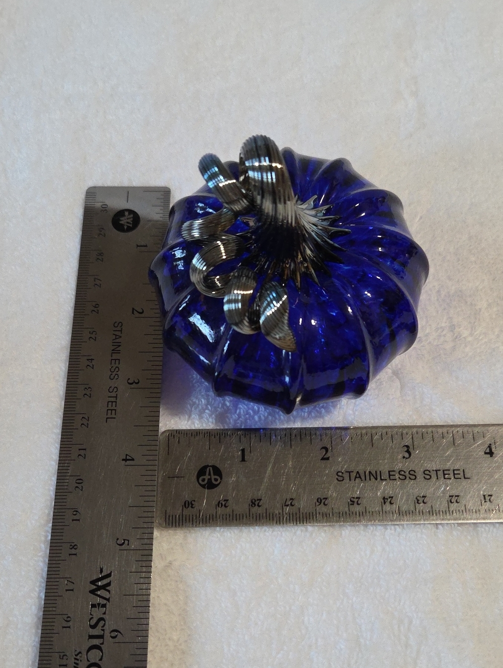 Luke Adams Glassblowing Studio Hand Blown Glass Pumpkin Cobalt Blue NWOT